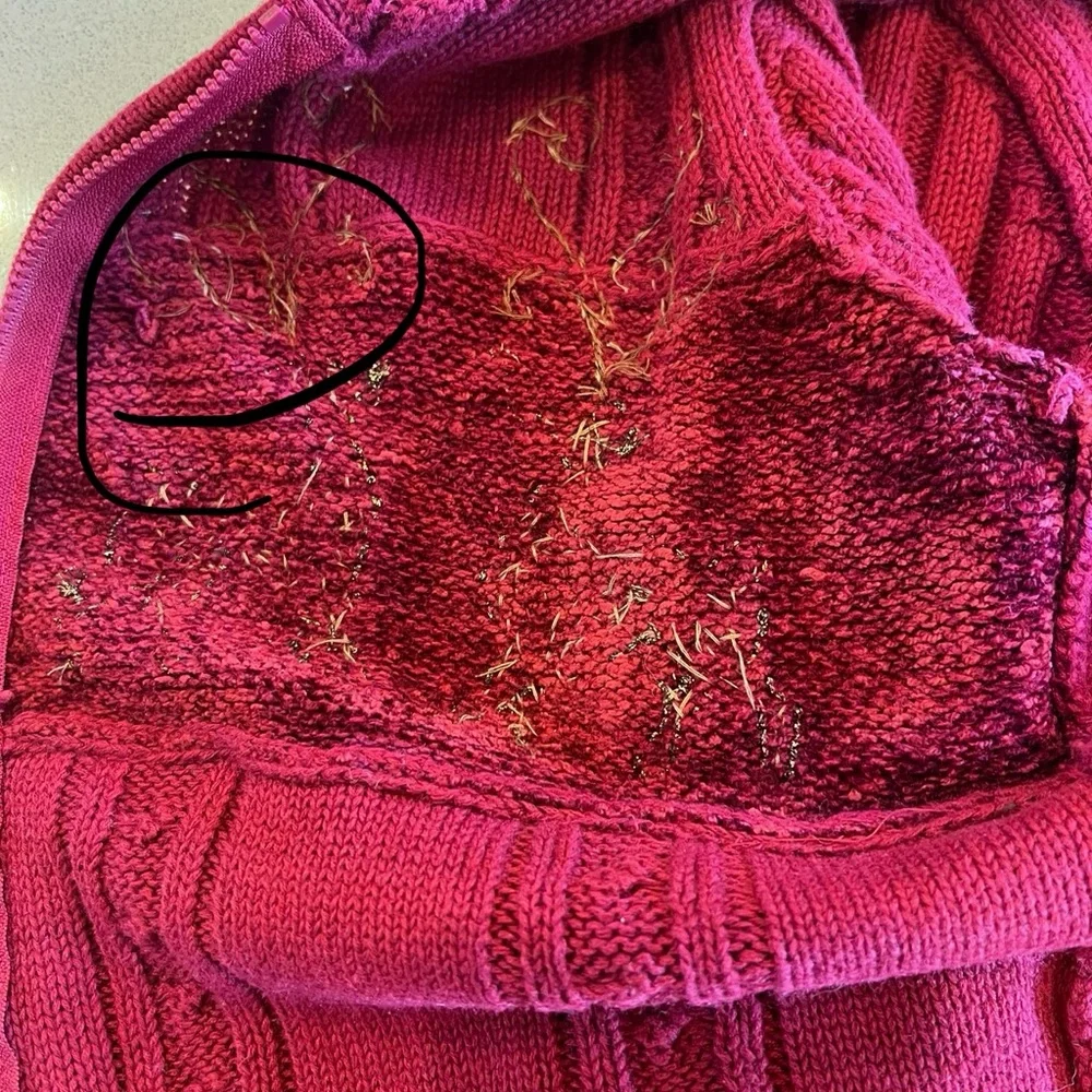 Vintage Storybook Knits Burgundy Sweater Sequin Deer Ribbon Zip up Sz Small - Picture 13 of 13